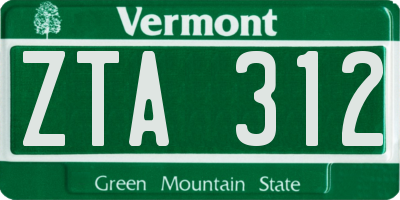 VT license plate ZTA312