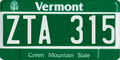 VT license plate ZTA315