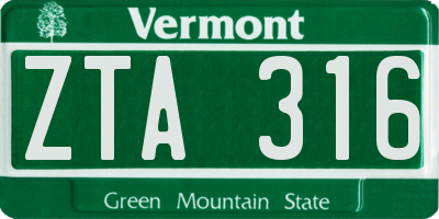 VT license plate ZTA316