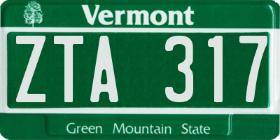 VT license plate ZTA317