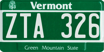 VT license plate ZTA326