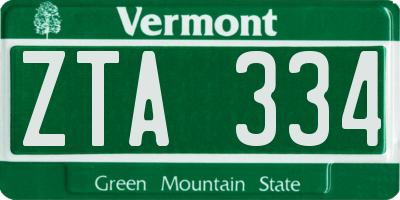 VT license plate ZTA334