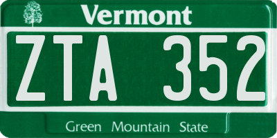 VT license plate ZTA352