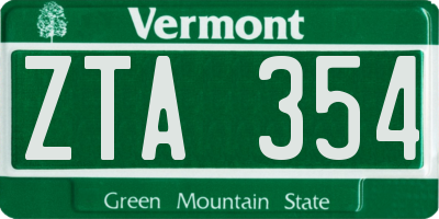VT license plate ZTA354