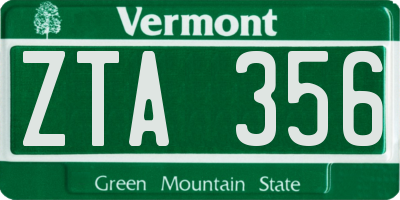 VT license plate ZTA356