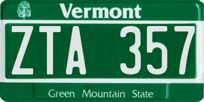 VT license plate ZTA357