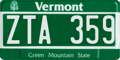 VT license plate ZTA359