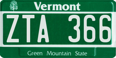 VT license plate ZTA366