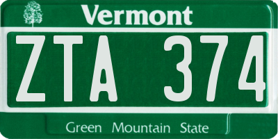 VT license plate ZTA374
