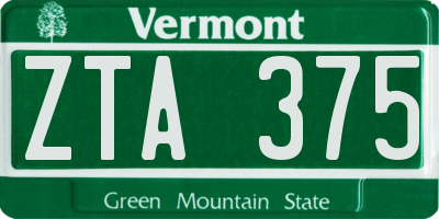 VT license plate ZTA375