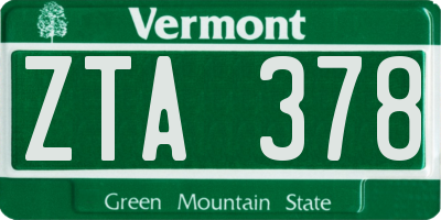 VT license plate ZTA378