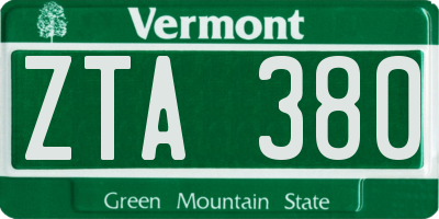 VT license plate ZTA380