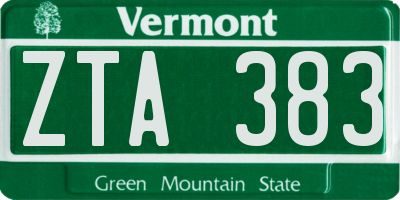 VT license plate ZTA383