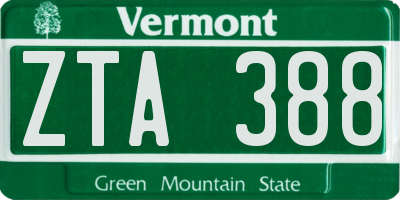 VT license plate ZTA388