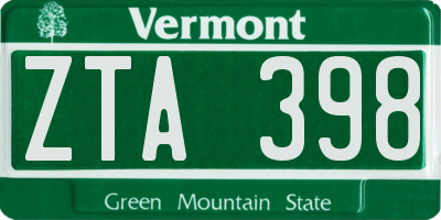 VT license plate ZTA398
