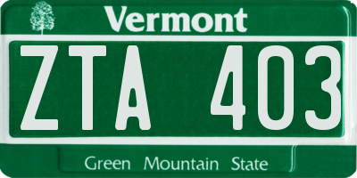 VT license plate ZTA403