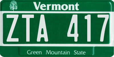 VT license plate ZTA417