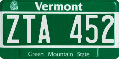 VT license plate ZTA452