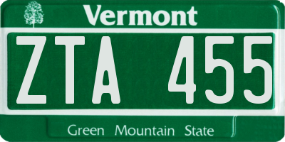 VT license plate ZTA455