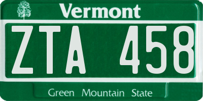 VT license plate ZTA458