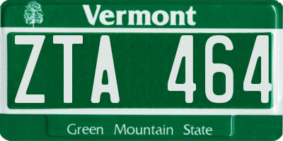 VT license plate ZTA464