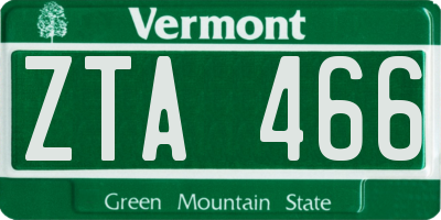 VT license plate ZTA466