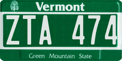 VT license plate ZTA474