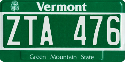 VT license plate ZTA476
