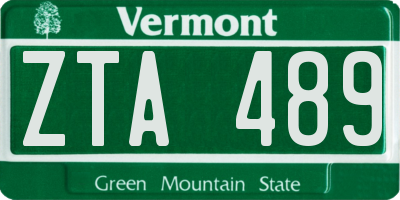 VT license plate ZTA489