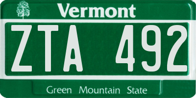 VT license plate ZTA492