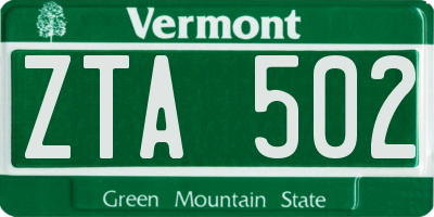 VT license plate ZTA502