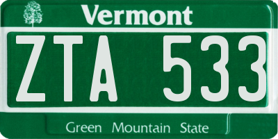 VT license plate ZTA533
