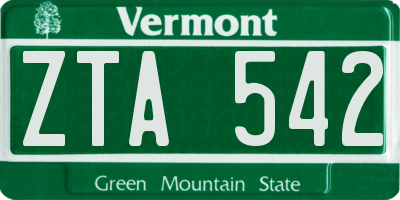 VT license plate ZTA542
