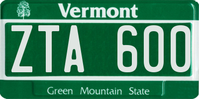 VT license plate ZTA600