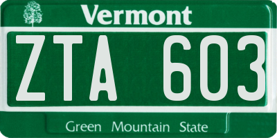 VT license plate ZTA603
