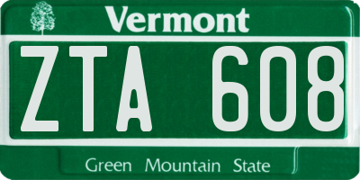 VT license plate ZTA608