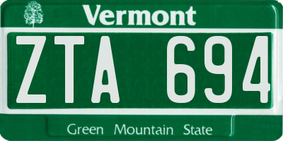 VT license plate ZTA694