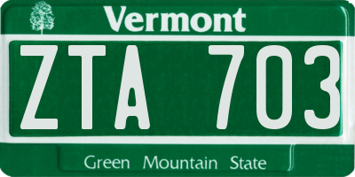 VT license plate ZTA703