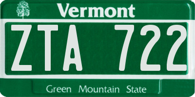 VT license plate ZTA722