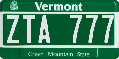VT license plate ZTA777