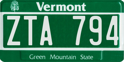 VT license plate ZTA794