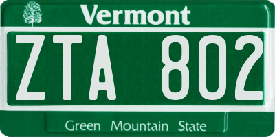 VT license plate ZTA802