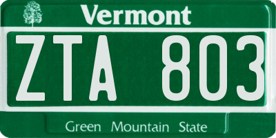 VT license plate ZTA803