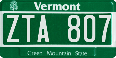 VT license plate ZTA807
