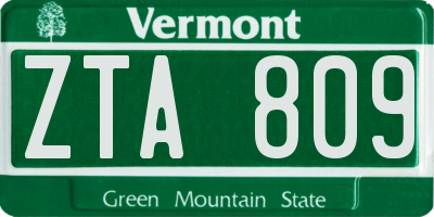 VT license plate ZTA809