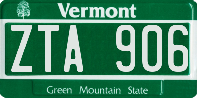 VT license plate ZTA906