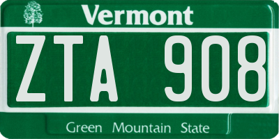 VT license plate ZTA908