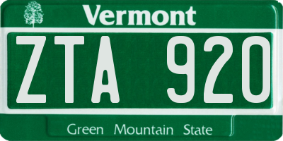VT license plate ZTA920