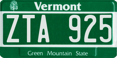 VT license plate ZTA925