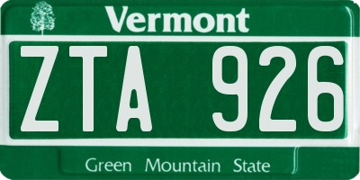 VT license plate ZTA926